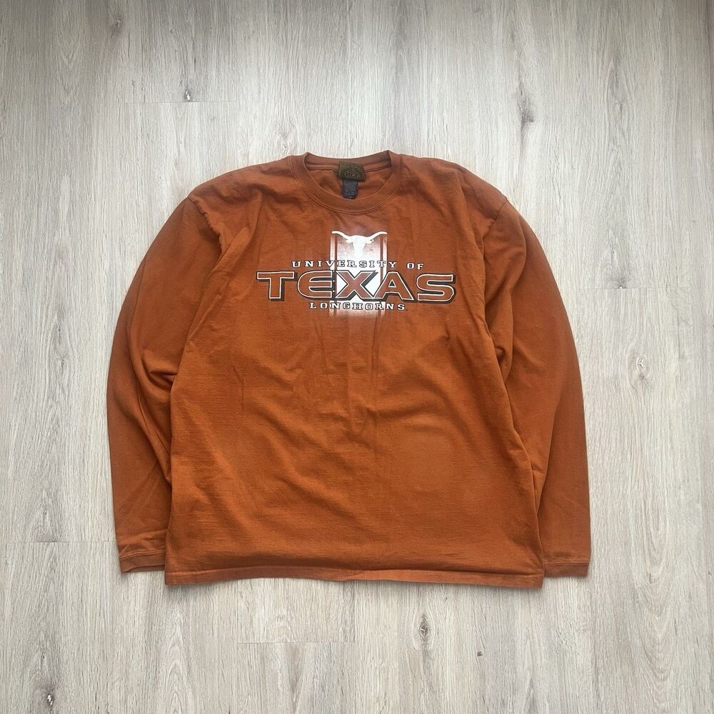 Vintage Texas Longhorns Spell Out T-Shirt Large Long Sleeve Burnt Orange NCAA